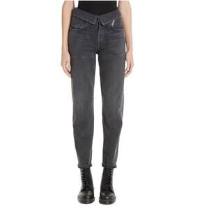 New Jean Atelier Onyx Women Flip Fold Over High Waist Straight Leg Jeans 24